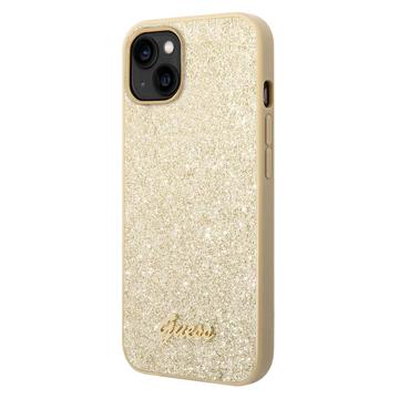 Guess Glitter Flakes Metal Logo iPhone 14 Plus Hybrid Case - Gold